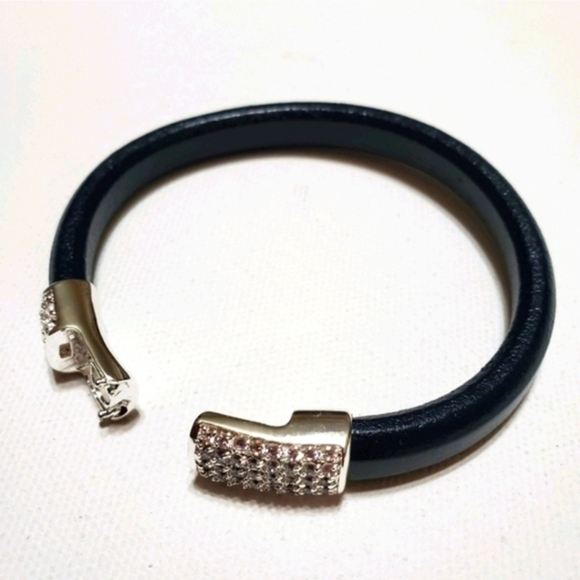 Men's Bracelet Ragaliz Blue Leather w/Strong Crystals and Silver Magnetic Clasp - Picture 12 of 13